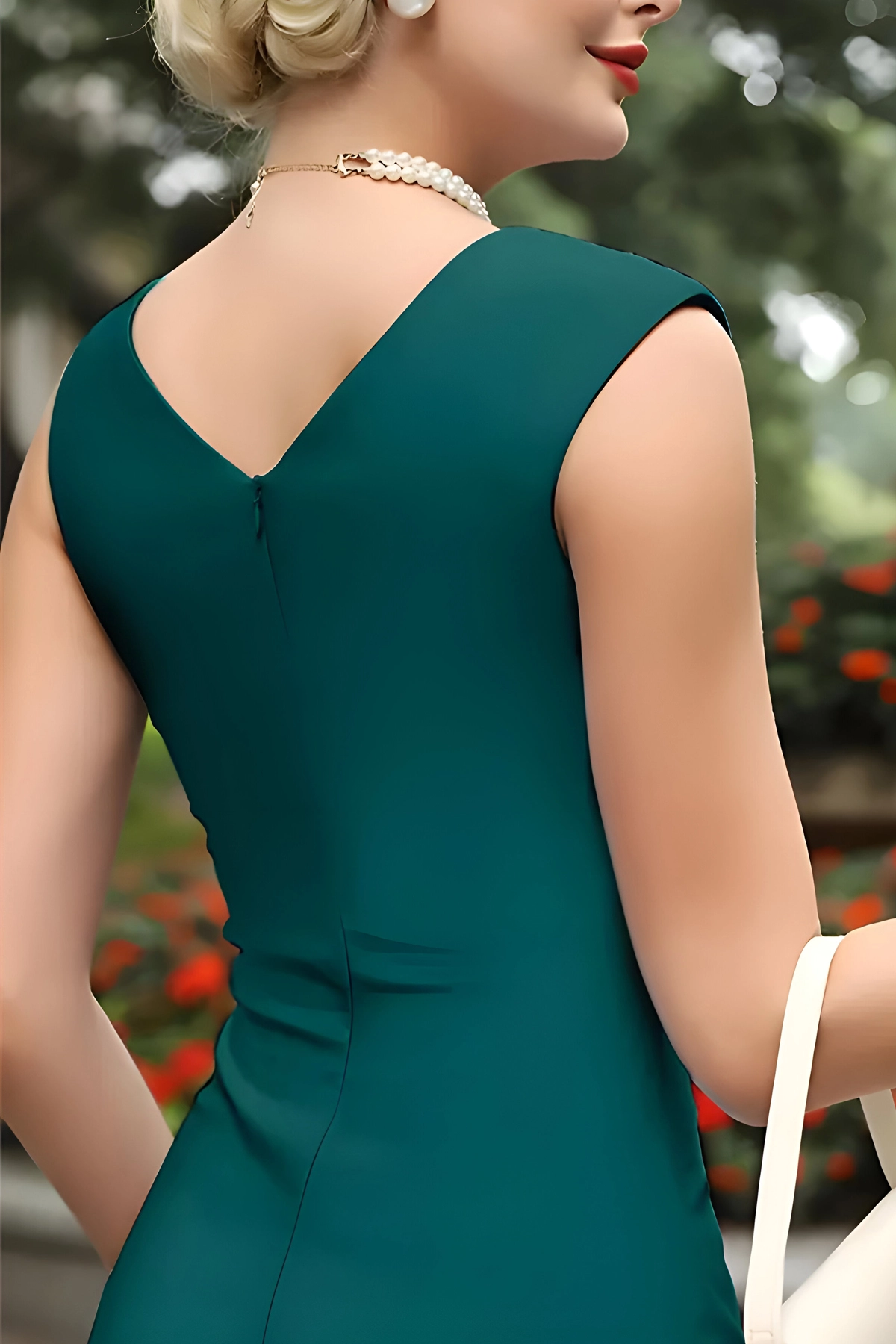 Kadın Büyük Beden Yeşil Asimetrik Yaka Vintage Stil Midi Elbise