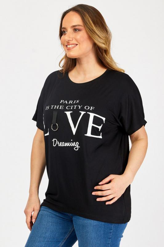 Kadın Büyük Beden Siyah Yazı Baskılı Günlük Bluz