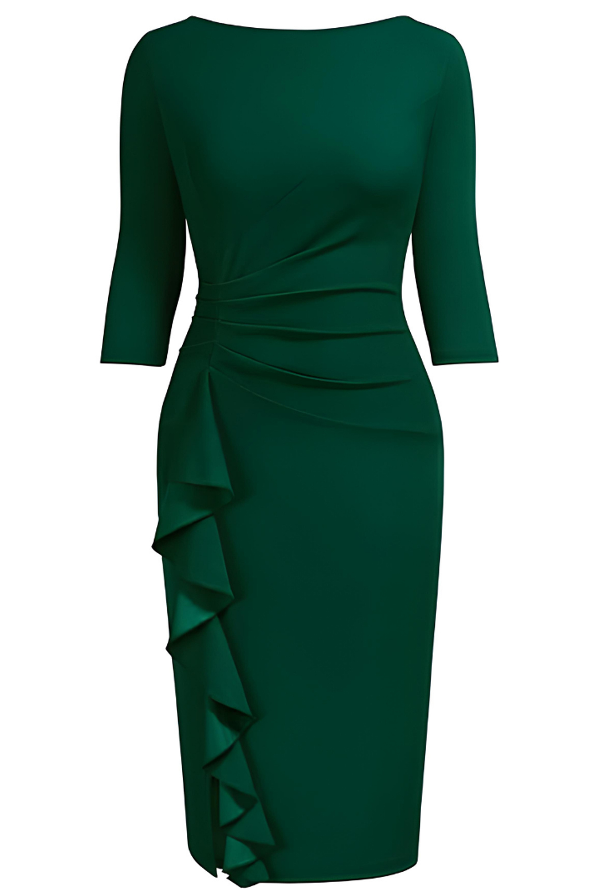 Kadın%20Büyük%20Beden%20Yeşil Bodycon%20Fırfırlı%20Yırtmaçlı%20Büyük%20Beden%20Elbise