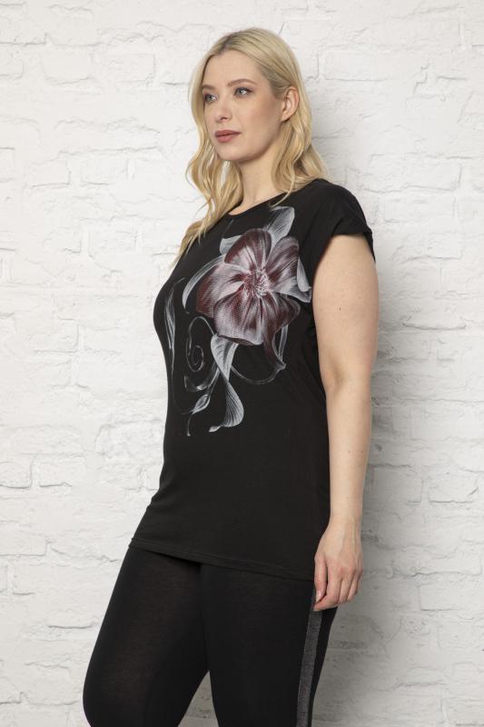 Kadın Büyük Beden Siyah  Baskılı T-Shirt