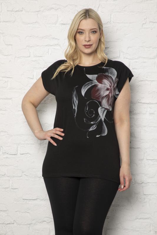 Kadın Büyük Beden Siyah  Baskılı T-Shirt