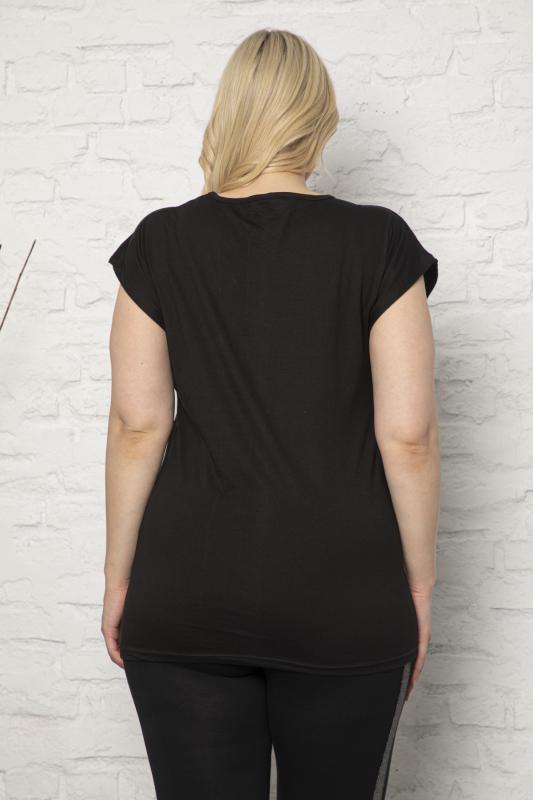 Kadın Büyük Beden Siyah  Baskılı T-Shirt