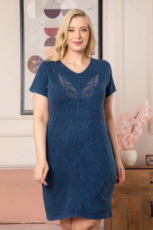 Kadın Büyük Beden Lacivert Denim Görünümlü Sırt Detaylı Elbise