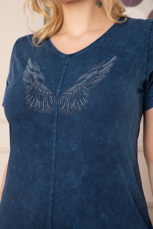 Kadın Büyük Beden Lacivert Denim Görünümlü Sırt Detaylı Elbise