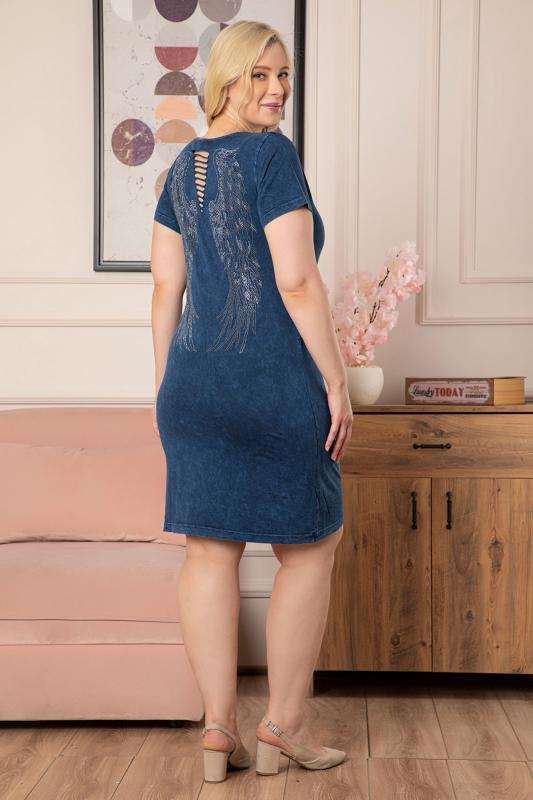 Kadın Büyük Beden Lacivert Denim Görünümlü Sırt Detaylı Elbise