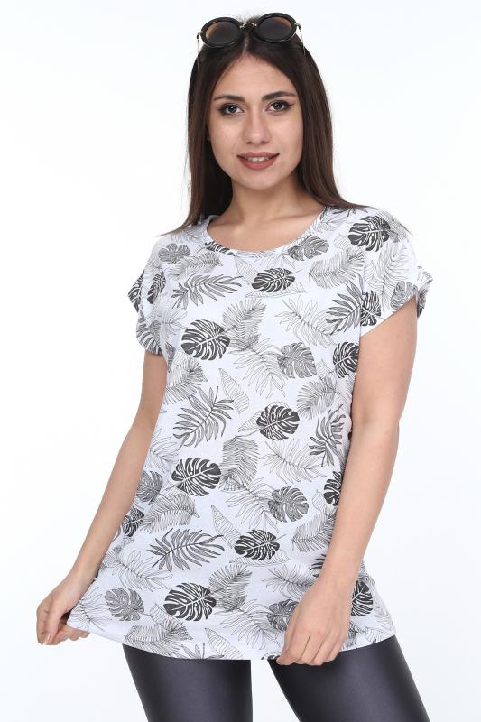 Kadın Büyük Beden Beyaz Desenli Günlük T-Shirt