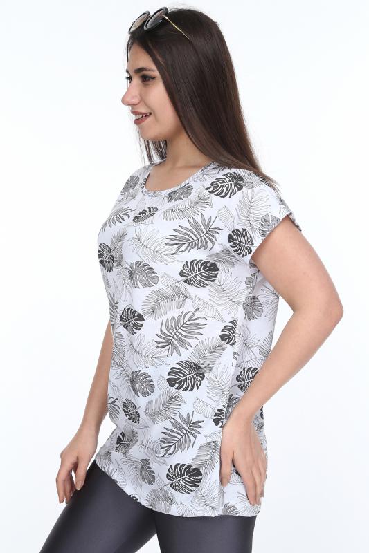 Kadın Büyük Beden Beyaz Desenli Günlük T-Shirt