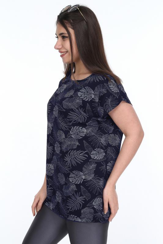 Kadın Büyük Beden Lacivert Desenli Günlük T-Shirt