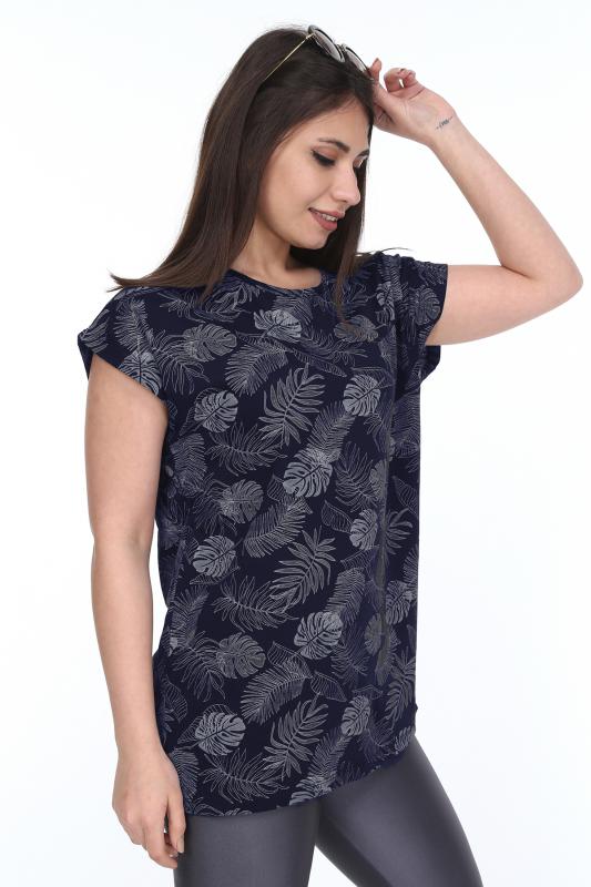 Kadın Büyük Beden Lacivert Desenli Günlük T-Shirt