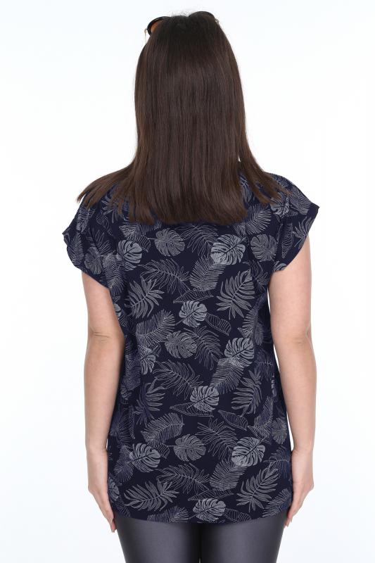 Kadın Büyük Beden Lacivert Desenli Günlük T-Shirt