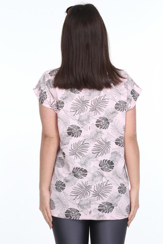 Kadın Büyük Beden Pembe Desenli Günlük T-Shirt
