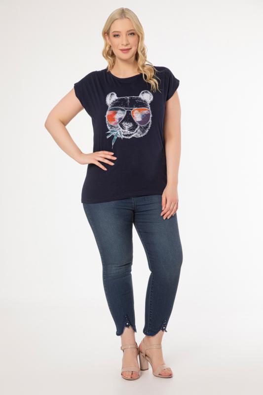 Kadın Büyük Beden Lacivert Baskılı T-shirt