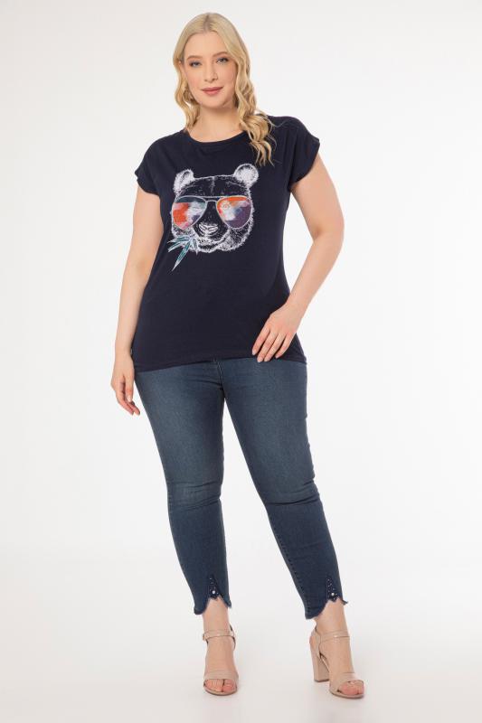 Kadın Büyük Beden Lacivert Baskılı T-shirt