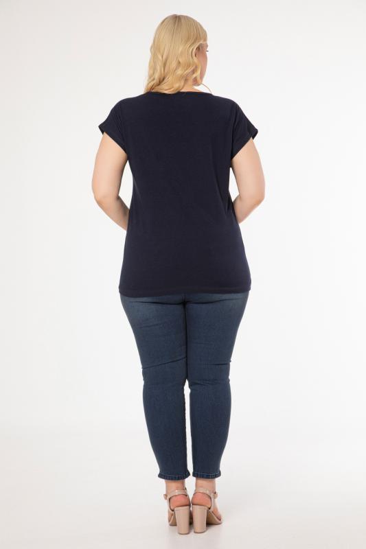 Kadın Büyük Beden Lacivert Baskılı T-shirt