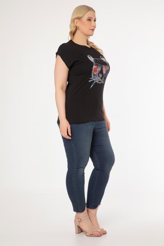 Kadın Büyük Beden Siyah  Baskılı T-shirt