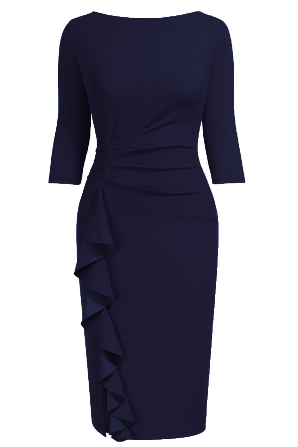 Kadın%20Büyük%20Beden%20Lacivert Bodycon%20Fırfırlı%20Yırtmaçlı%20Büyük%20Beden%20Elbise