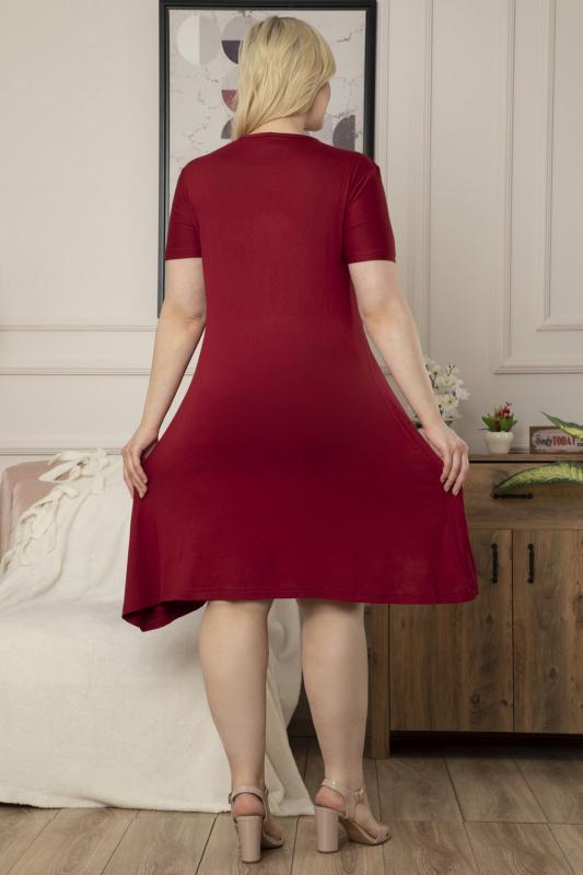 Kadın Büyük Beden Bordo Patchwork Desenli Midi Elbise