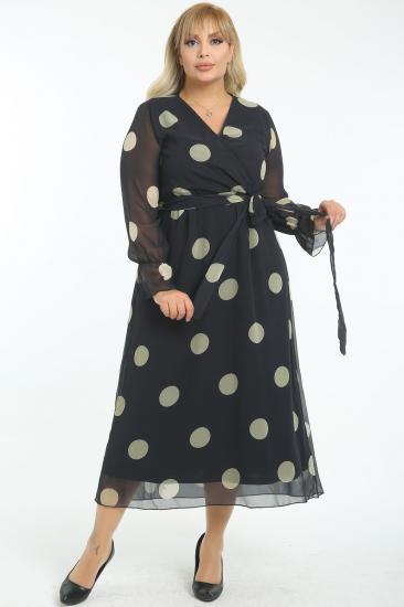 Kadın Büyük Beden Dore-Siyah Kruvaze Yaka Astarlı Şifon Elbise