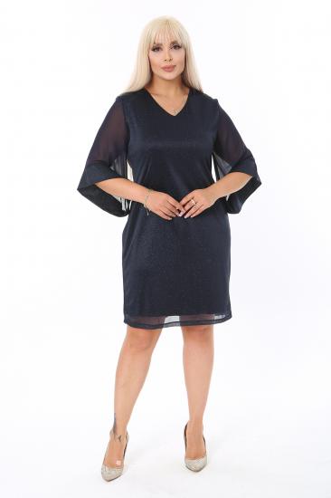 Kadın Büyük Beden Lacivert Simli Abiye Elbise
