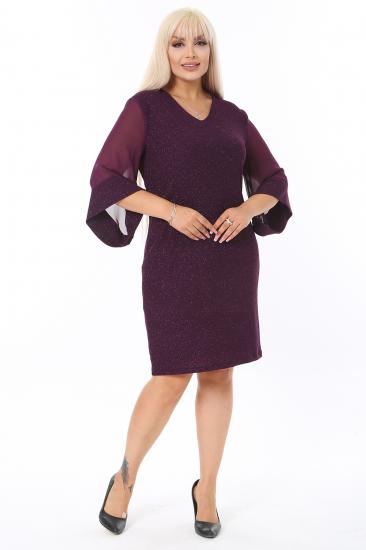 Kadın Büyük Beden Mürdüm Simli Kısa Abiye Elbise