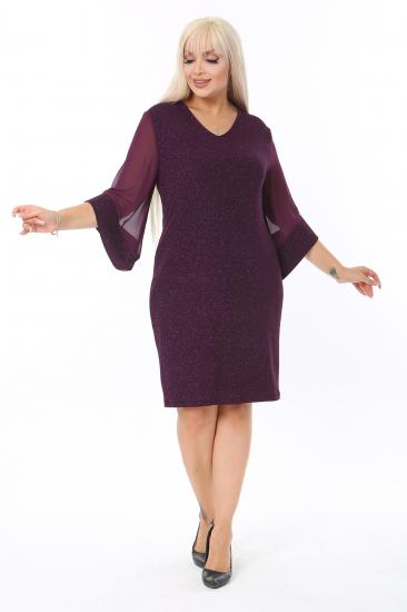 Kadın Büyük Beden Mürdüm Simli Kısa Abiye Elbise