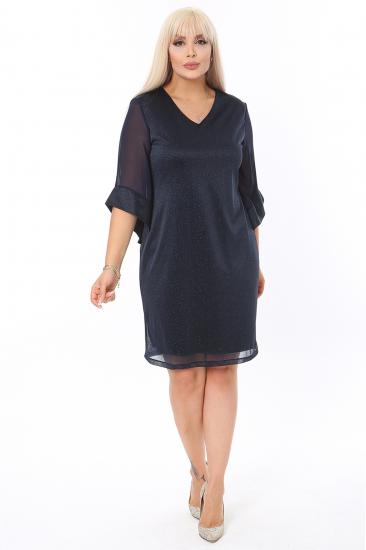 Kadın Büyük Beden Lacivert Simli Abiye Elbise
