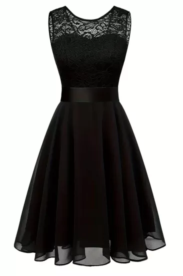 Kadın Büyük Beden Siyah Beli Kurdaleli Kolsuz Midi Elbise