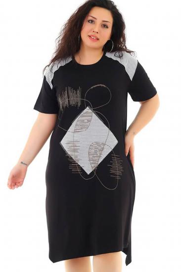Asimetrik kesim geometrik desenli taş işlemeli büyük beden elbise