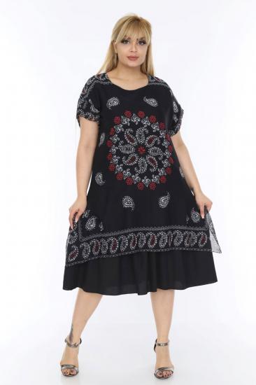 Büyük beden etnik desenli tülbent kumaş yazlık elbise