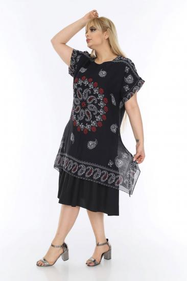 Büyük beden etnik desenli tülbent kumaş yazlık elbise
