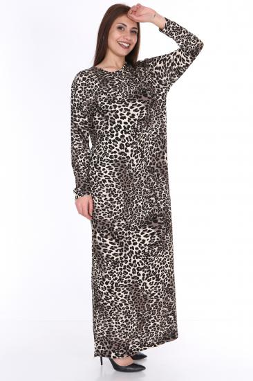 Büyük beden leopar desenli uzun elbise