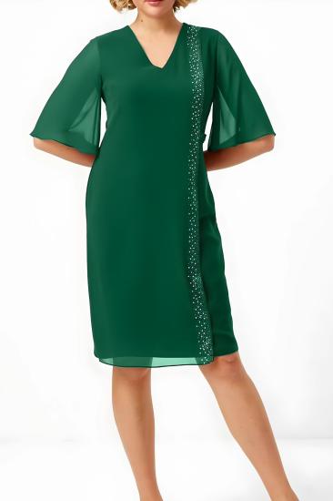 Kadın Büyük Beden Yeşil Dokuma Midi Abiye Elbise