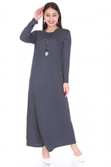 Kadın Büyük Beden Lacivert Puantiye Desenli Günlük Elbise